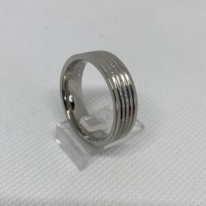 Men's Silver Stainless Steel Band Ring with Textured Design